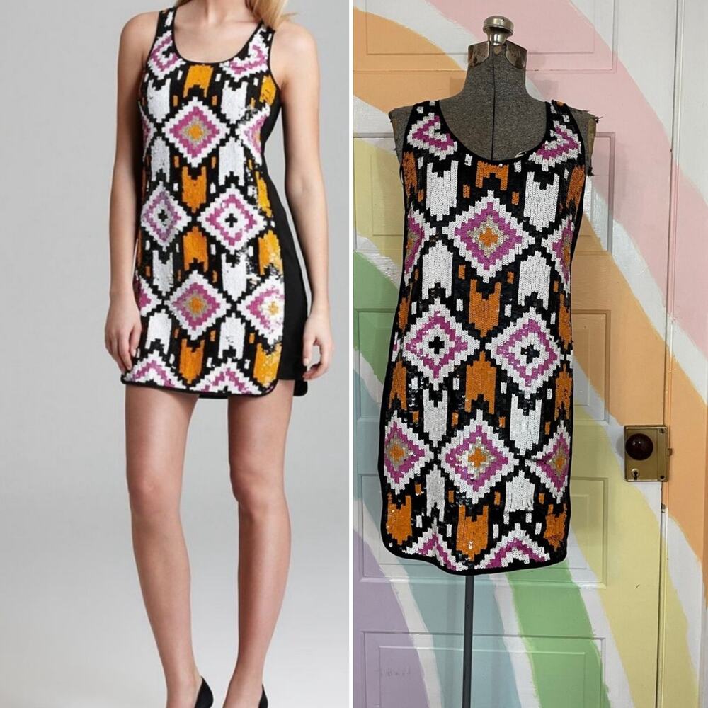 ✨ NWT Trina Turk Lore Sequin Geometric Mini Cocktail Party Shift Dress Sz 2